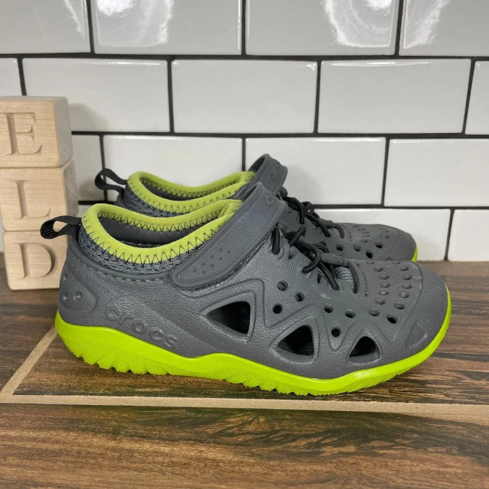 CROCS Swiftwater Play Shoe Little Girl's Size c12 Gray Green Water Sneakers